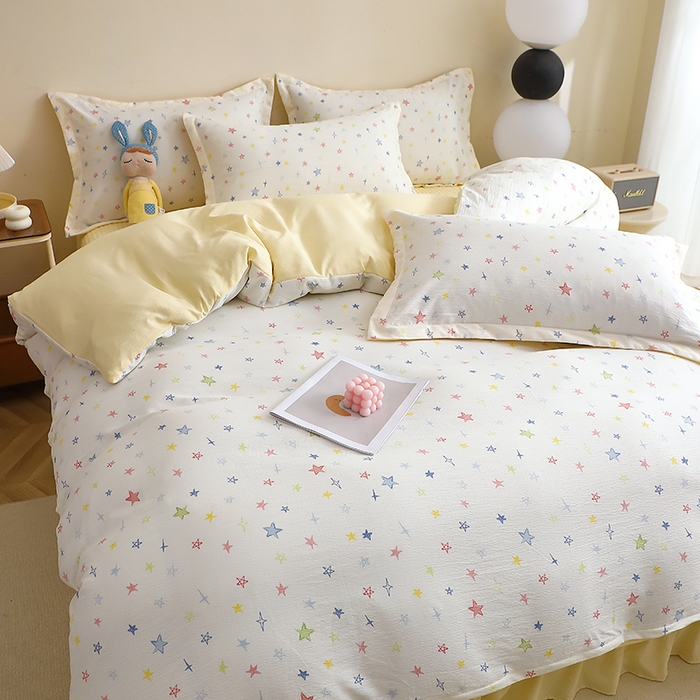 91家纺网 家纺一手货源 找家纺 仟网汇 2025新款亲肤皱皱棉四件套皱皱纱四件套 星空物语