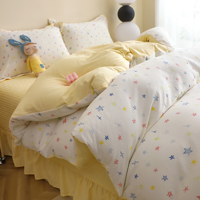 91家纺网 家纺一手货源 找家纺 仟网汇 2025新款亲肤皱皱棉四件套皱皱纱四件套 星空物语