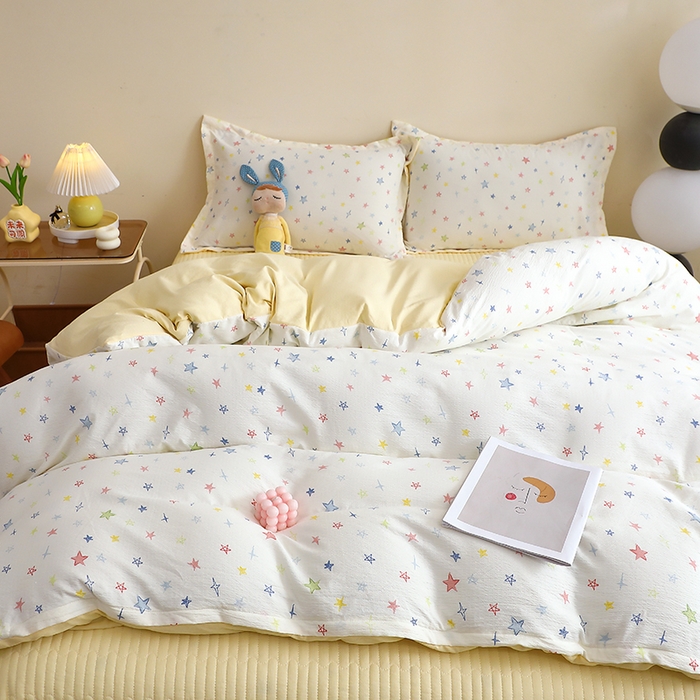 91家纺网 家纺一手货源 找家纺 仟网汇 2025新款亲肤皱皱棉四件套皱皱纱四件套 星空物语