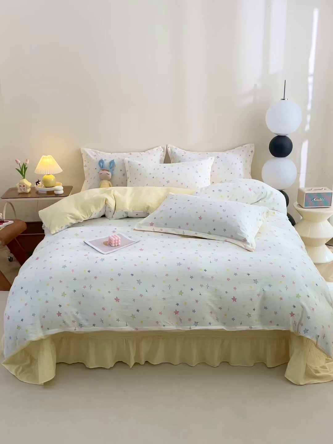 91家纺网 家纺一手货源 找家纺 仟网汇 2025新款亲肤皱皱棉四件套皱皱纱四件套 星空物语