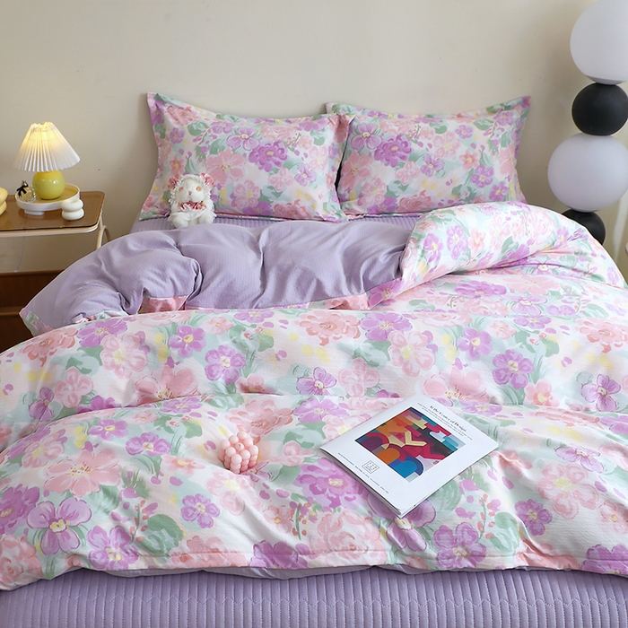 91家纺网 家纺一手货源 找家纺 仟网汇 2025新款亲肤皱皱棉四件套皱皱纱四件套 韵染斑斓