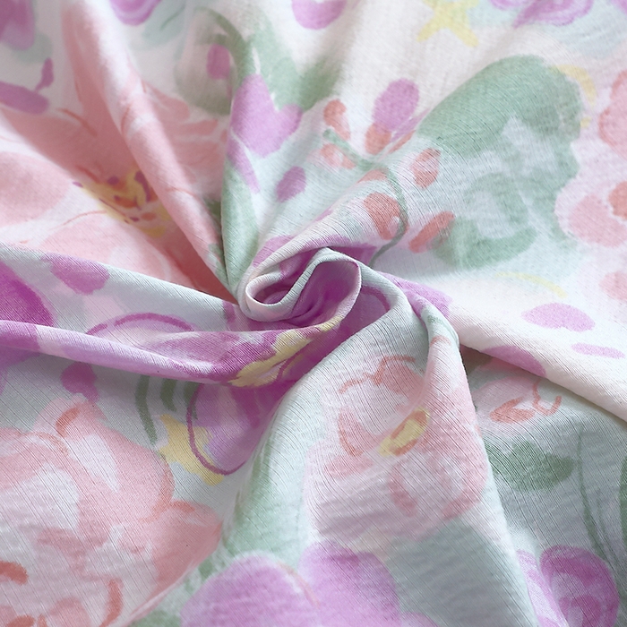 91家纺网 家纺一手货源 找家纺 仟网汇 2025新款亲肤皱皱棉四件套皱皱纱四件套 韵染斑斓