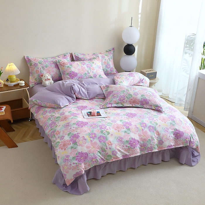 91家纺网 家纺一手货源 找家纺 仟网汇 2025新款亲肤皱皱棉四件套皱皱纱四件套 韵染斑斓