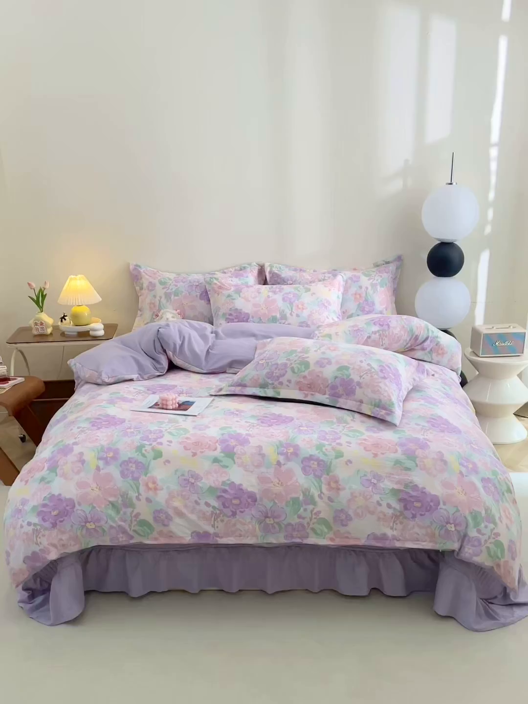 91家纺网 家纺一手货源 找家纺 仟网汇 2025新款亲肤皱皱棉四件套皱皱纱四件套 韵染斑斓