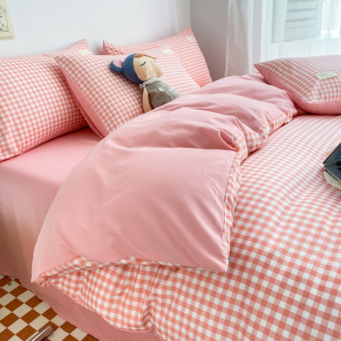 91家纺网 家纺一手货源 找家纺 雅阁尔家纺2025新款无印良品风棋盘格贴标四件套 玉小格