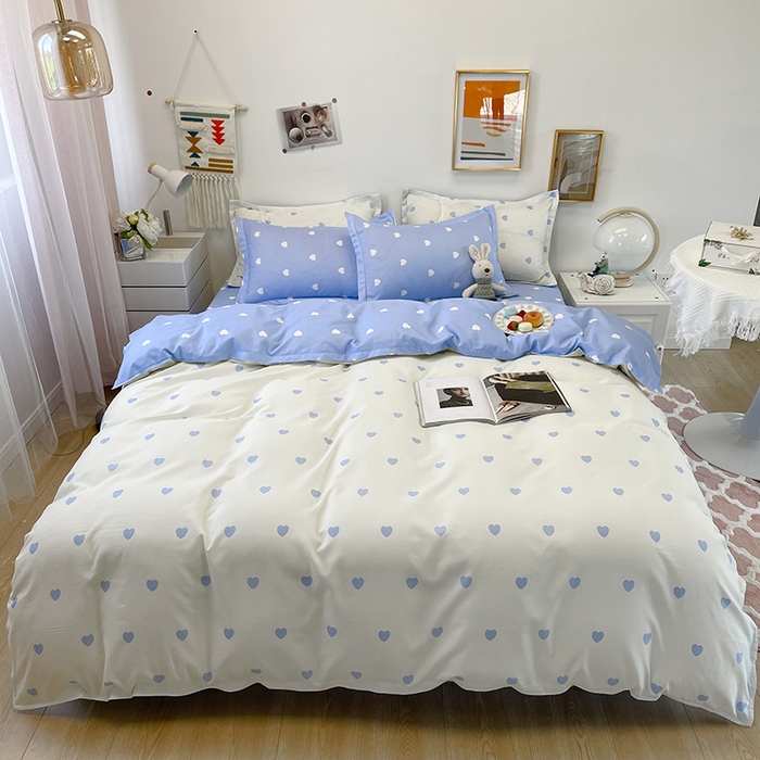 91家纺网 家纺一手货源 找家纺 港岛妹妹 2025年春夏新款芦荟棉印花四件套 心动-蓝