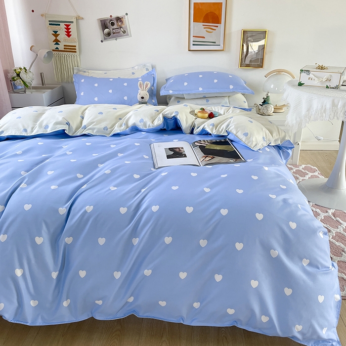 91家纺网 家纺一手货源 找家纺 港岛妹妹 2025年春夏新款芦荟棉印花四件套 心动-蓝