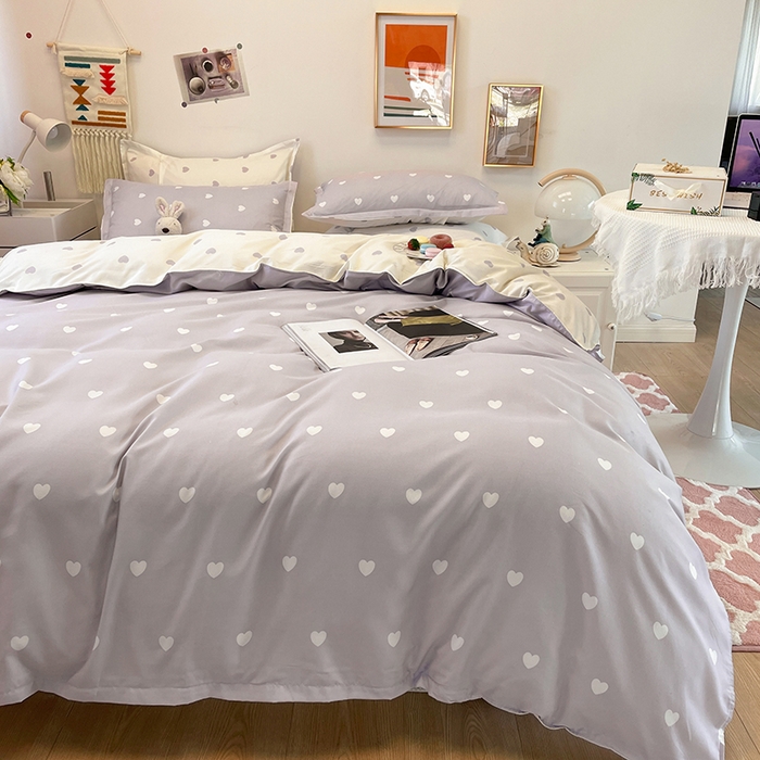 91家纺网 家纺一手货源 找家纺 港岛妹妹 2025年春夏新款芦荟棉印花四件套 心动-灰