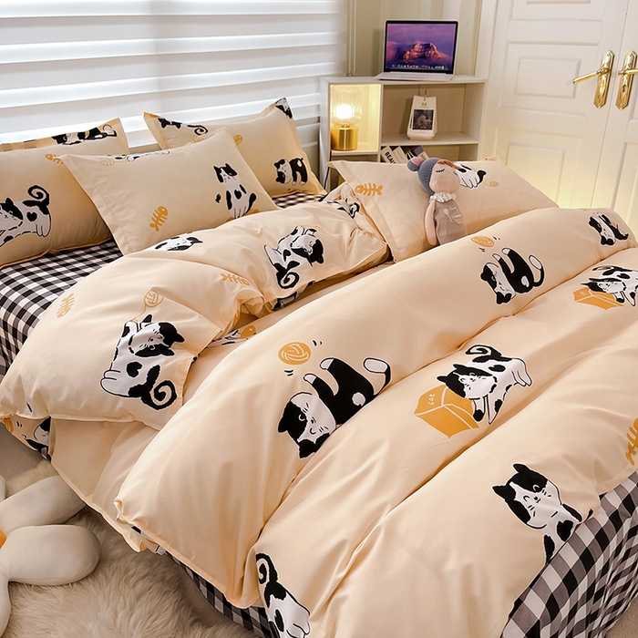 91家纺网 家纺一手货源 找家纺 港岛妹妹 2025年春夏新款芦荟棉印花四件套 奶牛猫