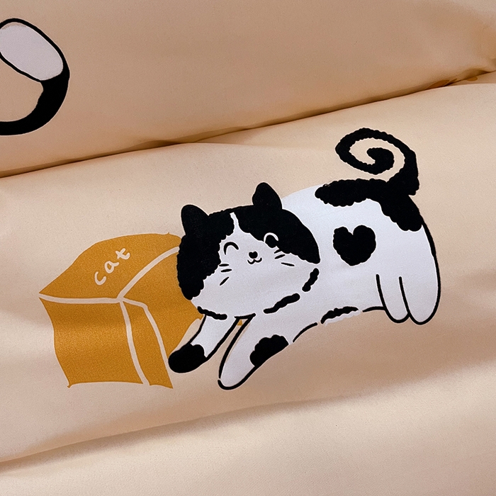 91家纺网 家纺一手货源 找家纺 港岛妹妹 2025年春夏新款芦荟棉印花四件套 奶牛猫