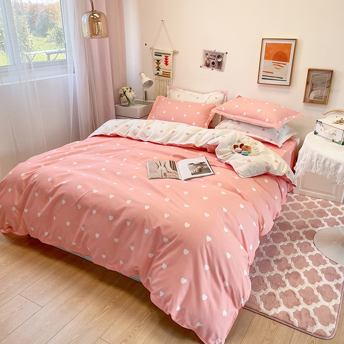 91家纺网 家纺一手货源 找家纺 港岛妹妹 2025年春夏新款芦荟棉印花四件套 心动-粉