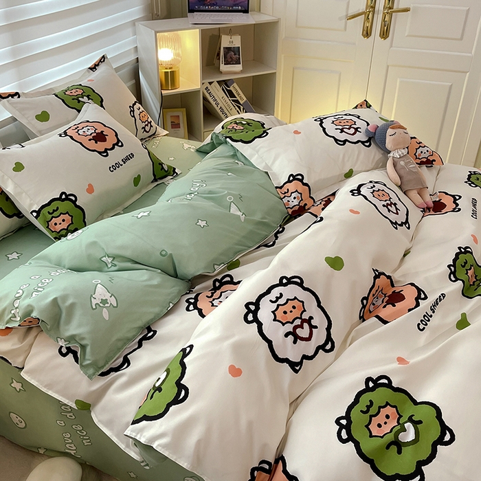 91家纺网 家纺一手货源 找家纺 港岛妹妹 2025年春夏新款芦荟棉印花四件套 羊咩咩