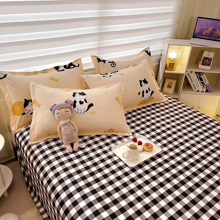 91家纺网 家纺一手货源 找家纺 港岛妹妹 2025年春夏新款芦荟棉印花四件套 奶牛猫