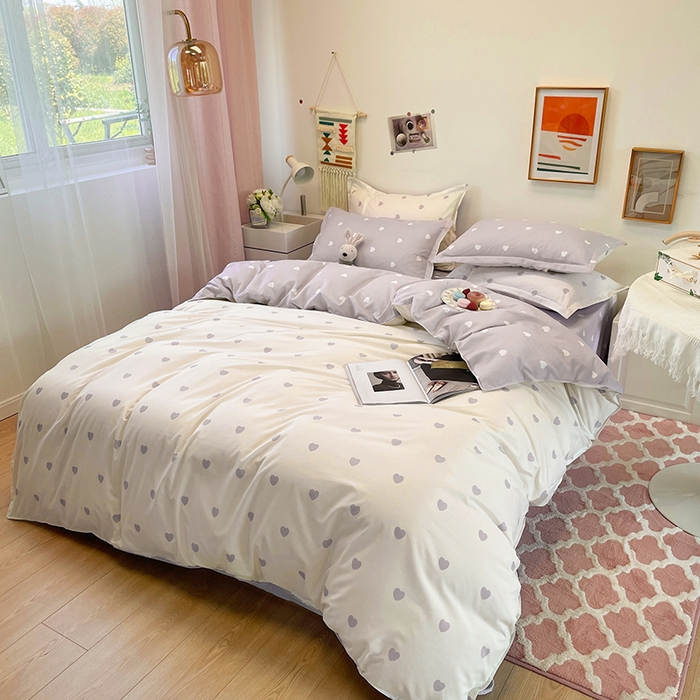 91家纺网 家纺一手货源 找家纺 港岛妹妹 2025年春夏新款芦荟棉印花四件套 心动-灰