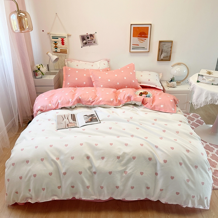 91家纺网 家纺一手货源 找家纺 港岛妹妹 2025年春夏新款芦荟棉印花四件套 心动-粉