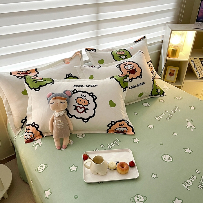 91家纺网 家纺一手货源 找家纺 港岛妹妹 2025年春夏新款芦荟棉印花四件套 羊咩咩