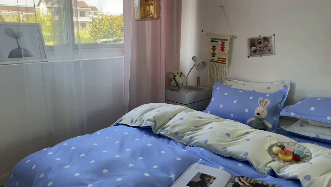 91家纺网 家纺一手货源 找家纺 港岛妹妹 2025年春夏新款芦荟棉印花四件套 心动-蓝