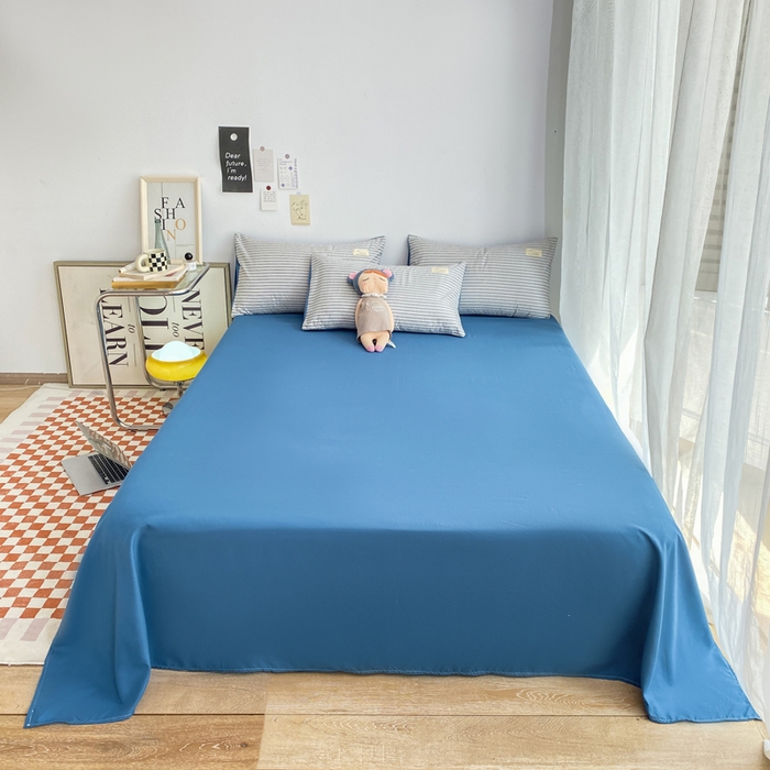 91家纺网 家纺一手货源 找家纺 雅阁尔家纺2025新款无印良品风棋盘格贴标四件套 白条蓝