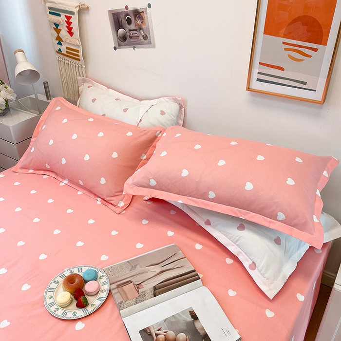 91家纺网 家纺一手货源 找家纺 港岛妹妹 2025年春夏新款芦荟棉印花四件套 心动-粉