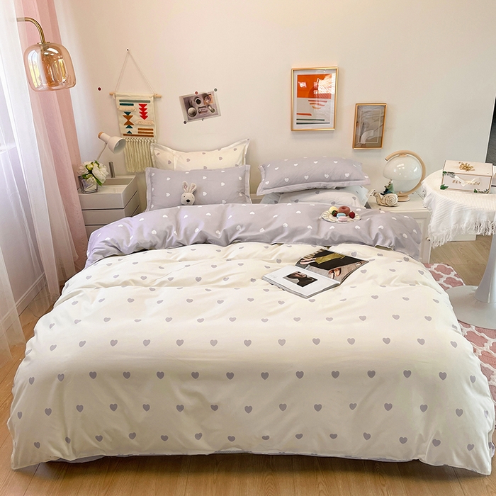 91家纺网 家纺一手货源 找家纺 港岛妹妹 2025年春夏新款芦荟棉印花四件套 心动-灰