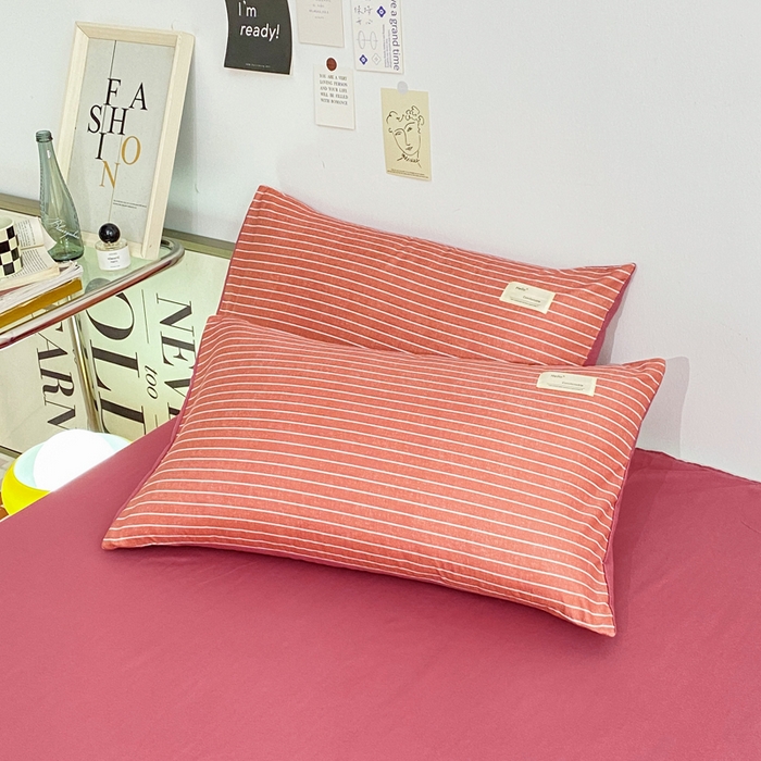 91家纺网 家纺一手货源 找家纺 雅阁尔家纺2025新款无印良品风棋盘格贴标四件套 豆沙条