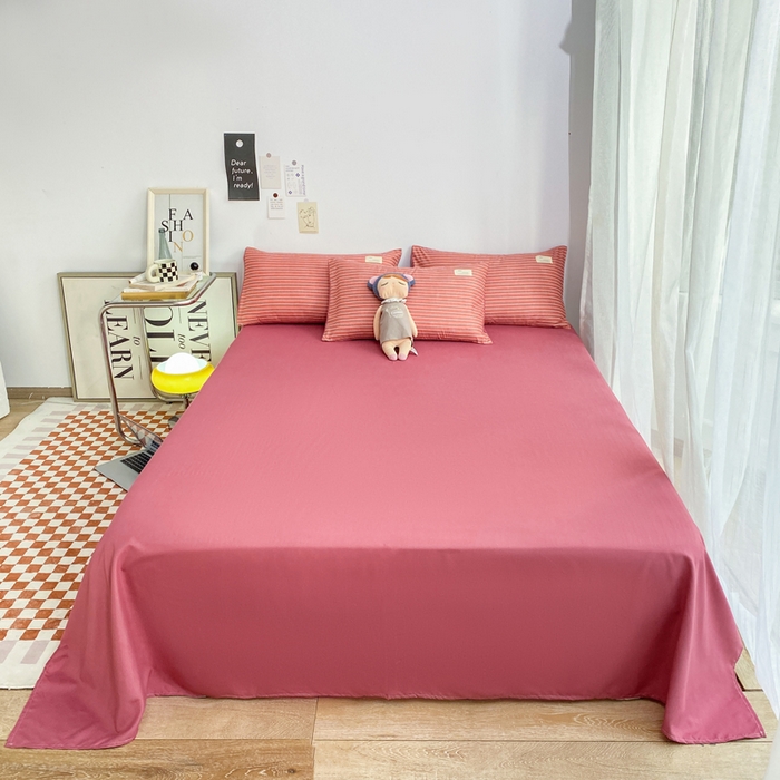 91家纺网 家纺一手货源 找家纺 雅阁尔家纺2025新款无印良品风棋盘格贴标四件套 豆沙条