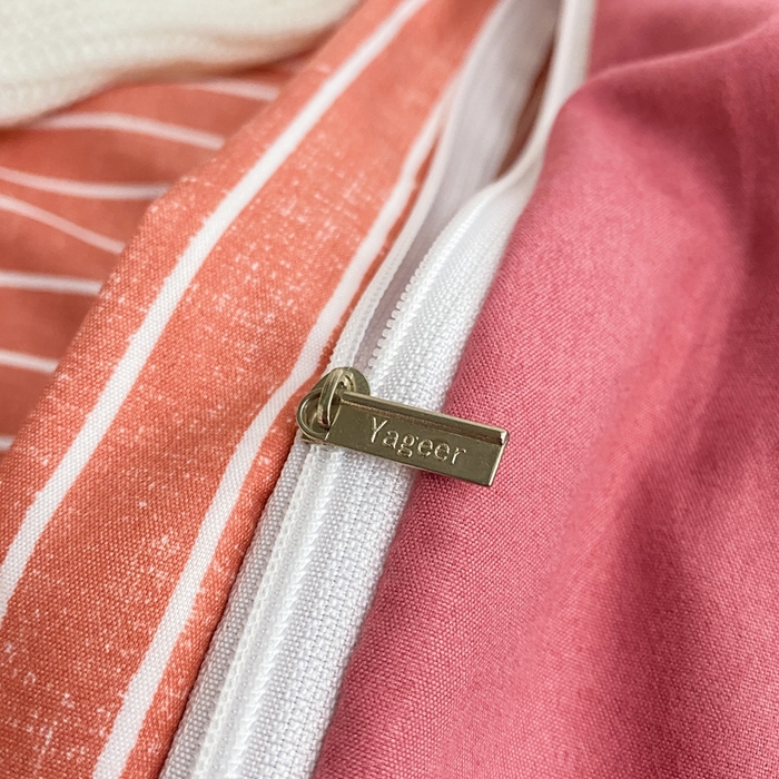 91家纺网 家纺一手货源 找家纺 雅阁尔家纺2025新款无印良品风棋盘格贴标四件套 豆沙条