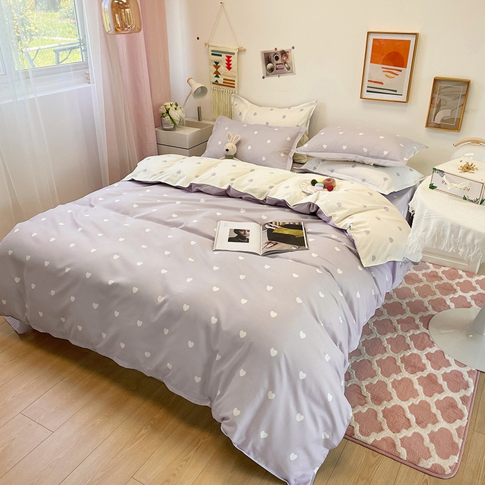 91家纺网 家纺一手货源 找家纺 港岛妹妹 2025年春夏新款芦荟棉印花四件套 心动-灰