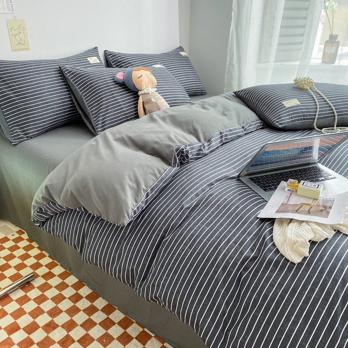 雅阁尔家纺2025新款无印良品风棋盘格贴标四件套 黑白条