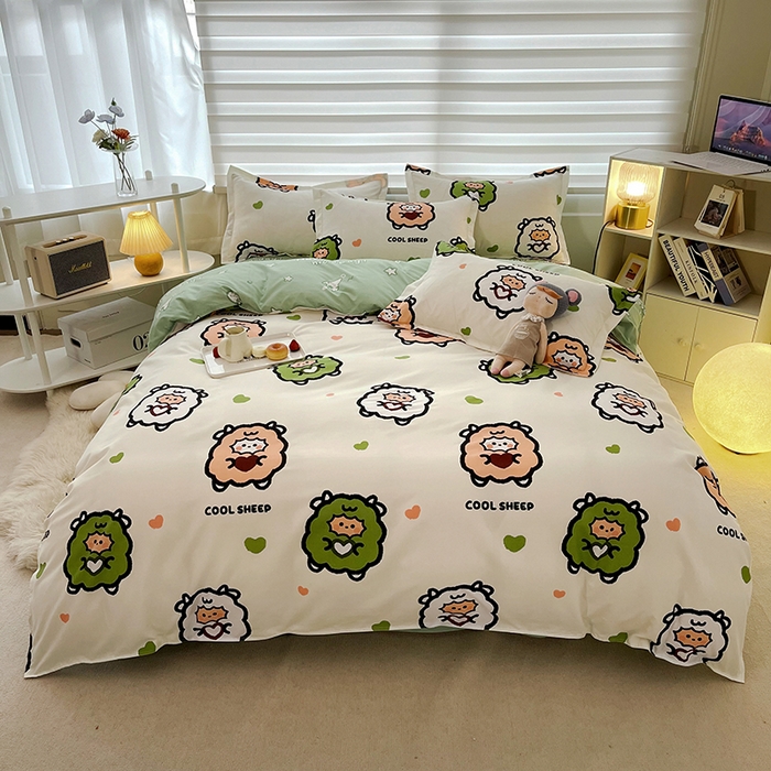 港岛妹妹 2025年春夏新款芦荟棉印花四件套 羊咩咩