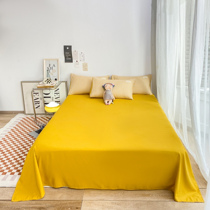 91家纺网 家纺一手货源 找家纺 雅阁尔家纺2025新款无印良品风棋盘格贴标四件套 黄小格