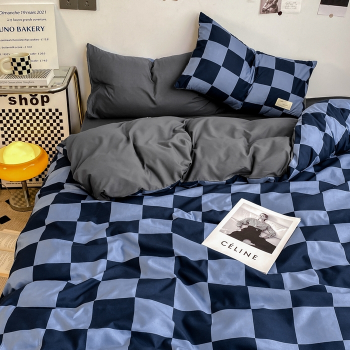 91家纺网 家纺一手货源 找家纺 雅阁尔家纺2025新款无印良品风棋盘格贴标四件套 米兰大格