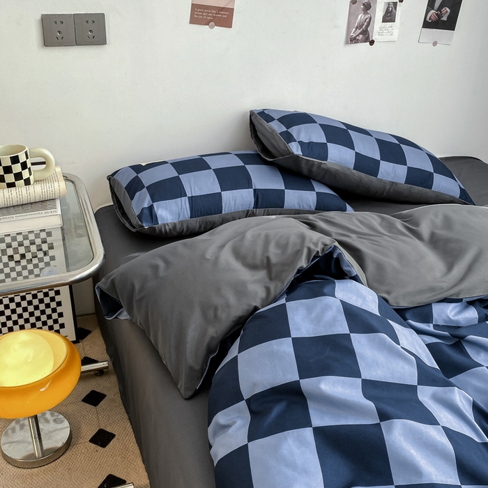 91家纺网 家纺一手货源 找家纺 雅阁尔家纺2025新款无印良品风棋盘格贴标四件套 米兰大格