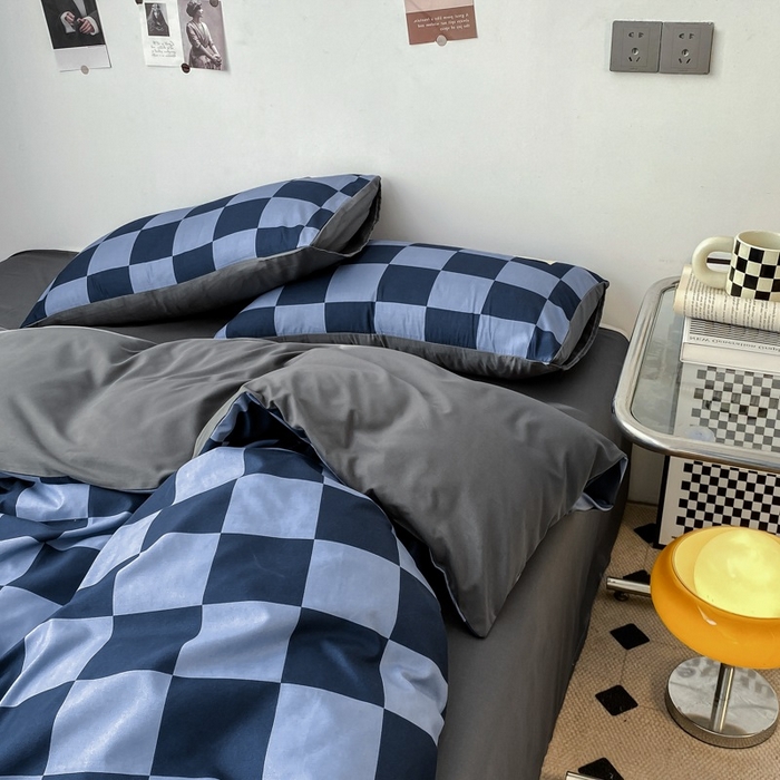 91家纺网 家纺一手货源 找家纺 雅阁尔家纺2025新款无印良品风棋盘格贴标四件套 米兰大格