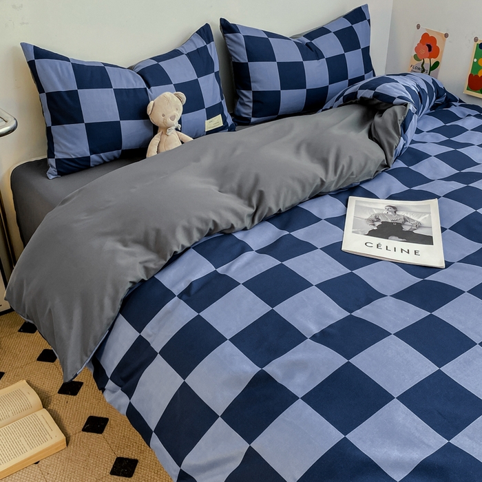 雅阁尔家纺2025新款无印良品风棋盘格贴标四件套 米兰大格