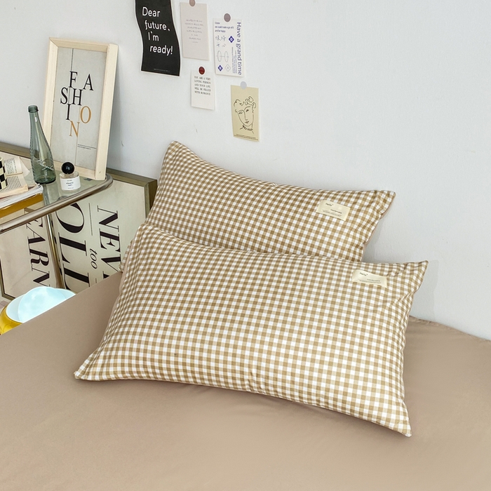 91家纺网 家纺一手货源 找家纺 雅阁尔家纺2025新款无印良品风棋盘格贴标四件套 米小格