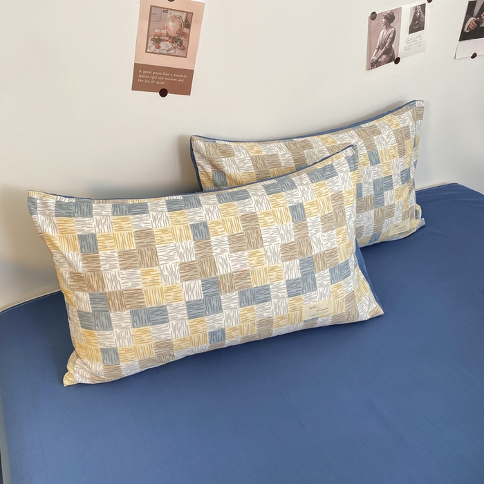 91家纺网 家纺一手货源 找家纺 雅阁尔家纺2025新款无印良品风棋盘格贴标四件套 魔方格