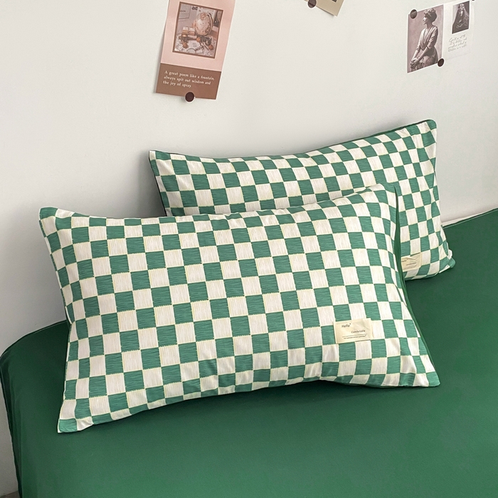 91家纺网 家纺一手货源 找家纺 雅阁尔家纺2025新款无印良品风棋盘格贴标四件套 棋盘格-绿