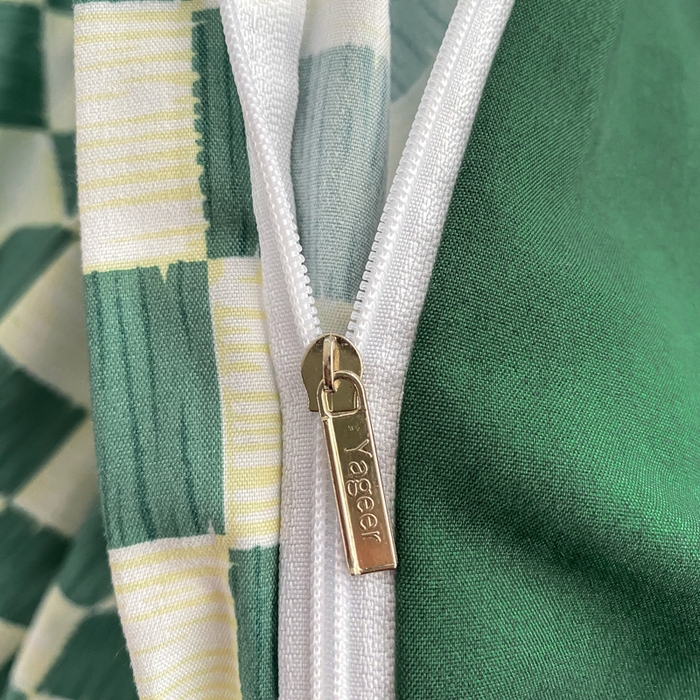 91家纺网 家纺一手货源 找家纺 雅阁尔家纺2025新款无印良品风棋盘格贴标四件套 棋盘格-绿