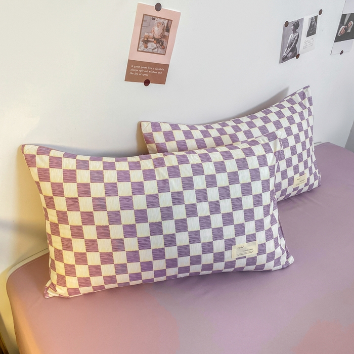 91家纺网 家纺一手货源 找家纺 雅阁尔家纺2025新款无印良品风棋盘格贴标四件套 棋盘格-紫