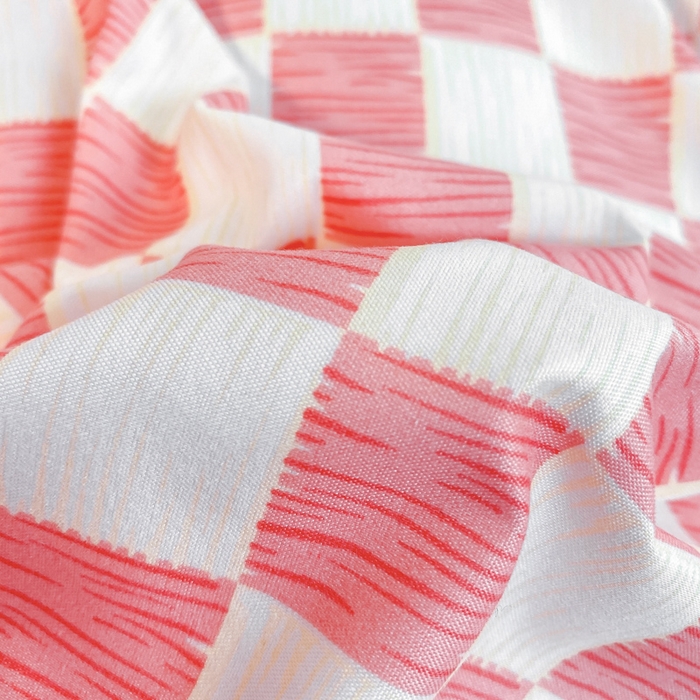 91家纺网 家纺一手货源 找家纺 雅阁尔家纺2025新款无印良品风棋盘格贴标四件套 樱花粉