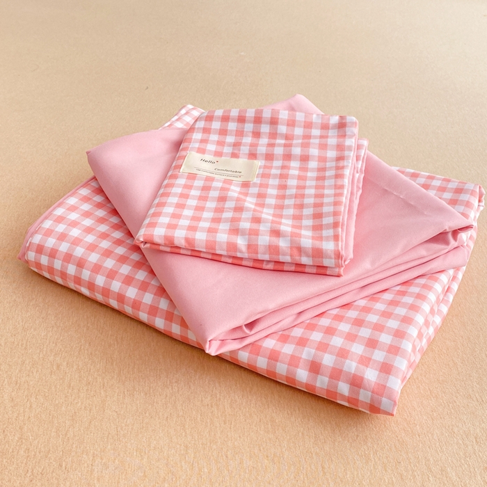 91家纺网 家纺一手货源 找家纺 雅阁尔家纺2025新款无印良品风棋盘格贴标四件套 玉小格