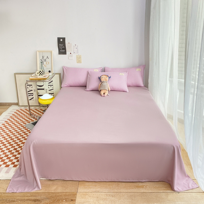 91家纺网 家纺一手货源 找家纺 雅阁尔家纺2025新款无印良品风棋盘格贴标四件套 紫小格