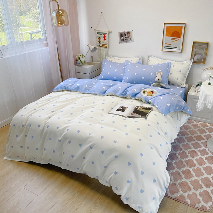 91家纺网 家纺一手货源 找家纺 港岛妹妹 2025年春夏新款芦荟棉印花四件套 心动-蓝