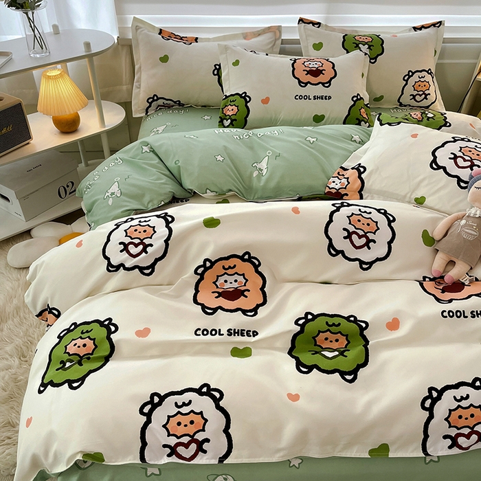 91家纺网 家纺一手货源 找家纺 港岛妹妹 2025年春夏新款芦荟棉印花四件套 羊咩咩