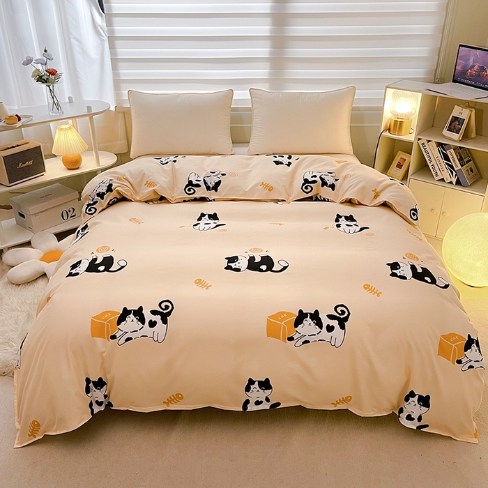 91家纺网 家纺一手货源 找家纺 港岛妹妹 2025年春夏新款芦荟棉印花四件套 奶牛猫