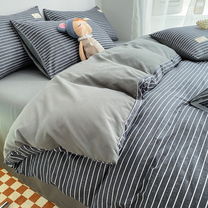 91家纺网 家纺一手货源 找家纺 （总）雅阁尔家纺2025新款无印良品风棋盘格贴标四件套