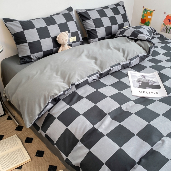 91家纺网 家纺一手货源 找家纺 （总）雅阁尔家纺2025新款无印良品风棋盘格贴标四件套