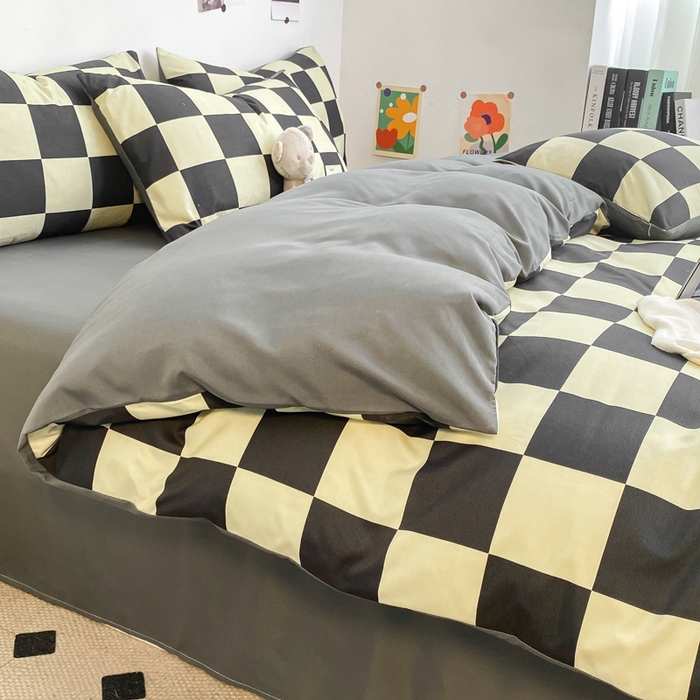 91家纺网 家纺一手货源 找家纺 （总）雅阁尔家纺2025新款无印良品风棋盘格贴标四件套