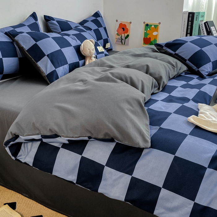 91家纺网 家纺一手货源 找家纺 （总）雅阁尔家纺2025新款无印良品风棋盘格贴标四件套